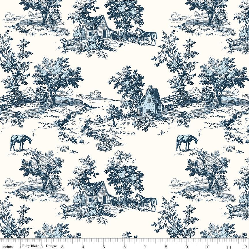 Bluegrass Charm Toile (Multiple Colors) Cotton Quilting Fabric by Melissa Mortenson for Riley Blake - Sold by 1/2 Yard, continuously cut.