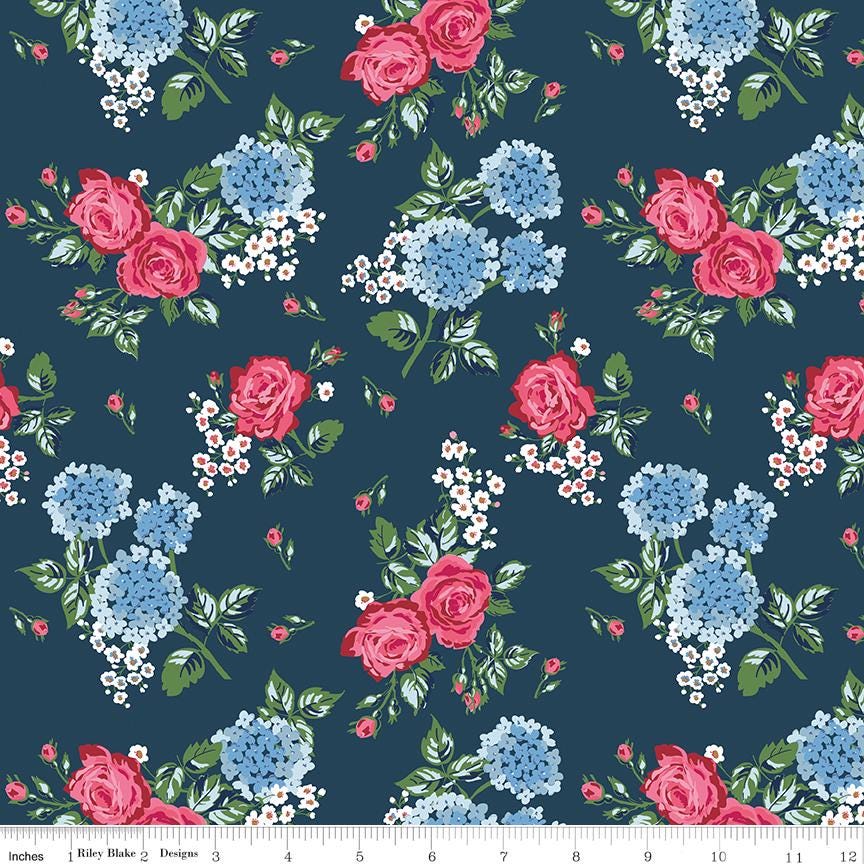 Bluegrass Charm Hydrangea Floral Cotton Quilting Fabric by Melissa Mortenson for Riley Blake - Sold by 1/2 Yard, continuously cut.