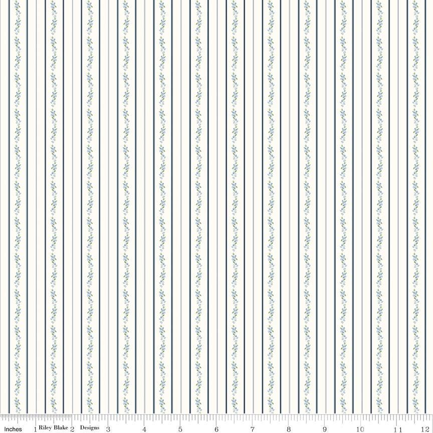 Bluegrass Charm Floral Stripe Cotton Quilting Fabric by Melissa Mortenson for Riley Blake - Sold by 1/2 Yard, continuously cut.