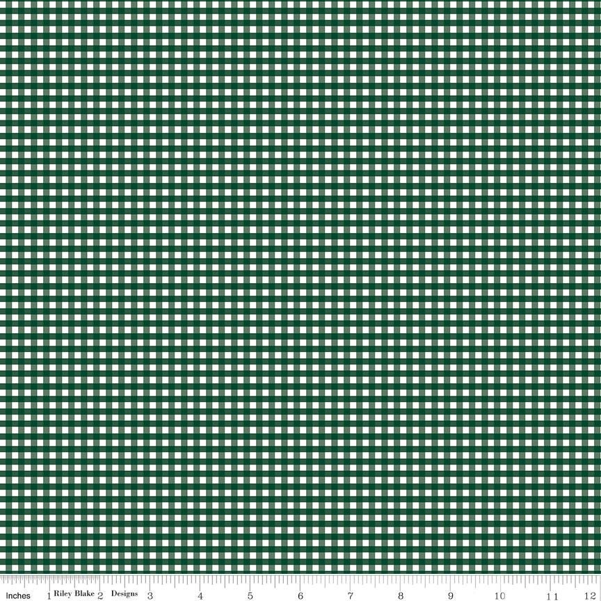 Gingham Christmas Green 1/8" Small 100% Quilting Cotton Basic by Riley Blake - Sold in 1/2 yard increments, continuous cut - C440 Christmas