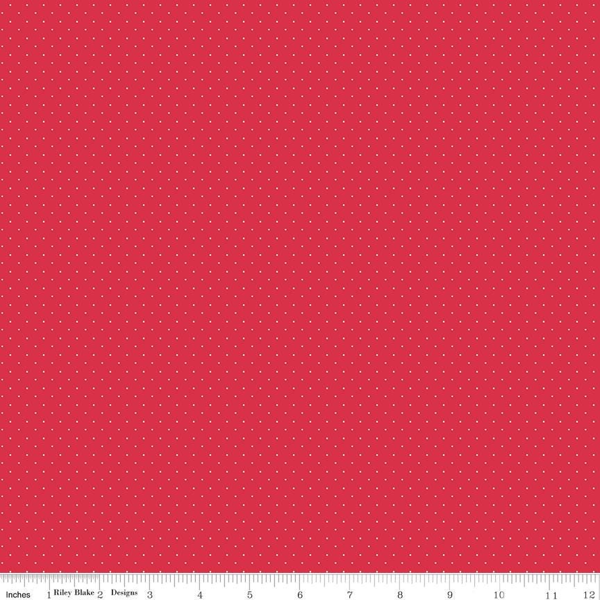 American Jane Pindots - Tiny White Dots on Cherry Red Cotton Quilting Fabric by Riley Blake Designs - C840 - Sold in 1/2 yard increments