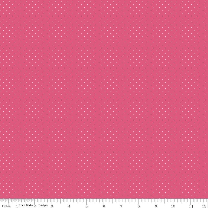 American Jane Pindots - Tiny White Dots on Raspberry Cotton Quilting Fabric by Riley Blake Designs - C840 - Sold in 1/2 yard increments