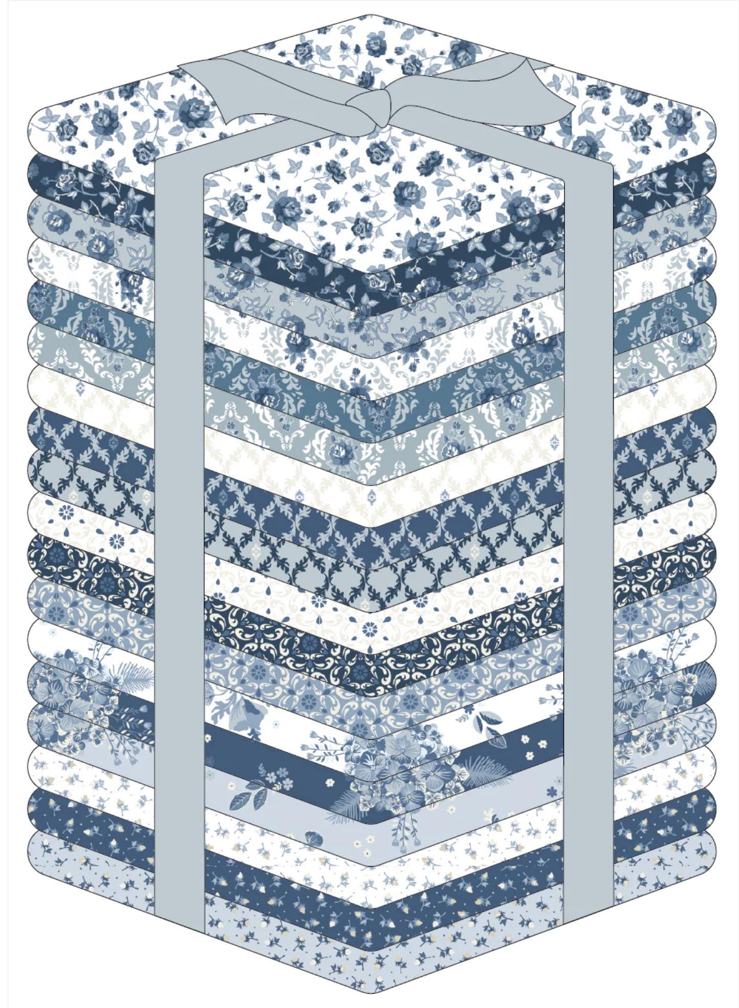 Poppie Cotton Lakeland Blues Rosebud Toss Light 100% Cotton Quilting Fabric- Sold in 1/2 yard increments, continuously cut. LB25816