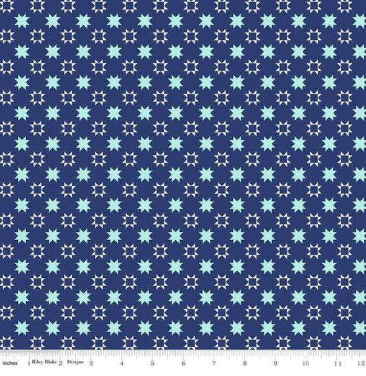 C11358- Quilt Fair Quilty Stars in Navy by Tasha Noel for Riley Blake - 1/2 Yard Continuous Cut