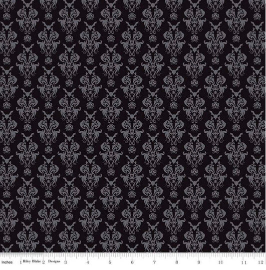 C10571 - Spooky Hollow Damask Black - Melissa Mortenson for Riley Blake