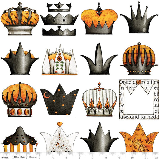 Queen of  We'En  Crowns White - J. Wecker Frisch for Riley Blake Designs - 1/2 Yard Increments Continuous