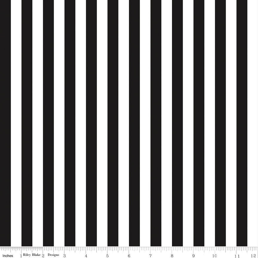1/2” Stripe Black - C530-110 By Riley Blake Designs - 1/2 yard increments, continuously cut.