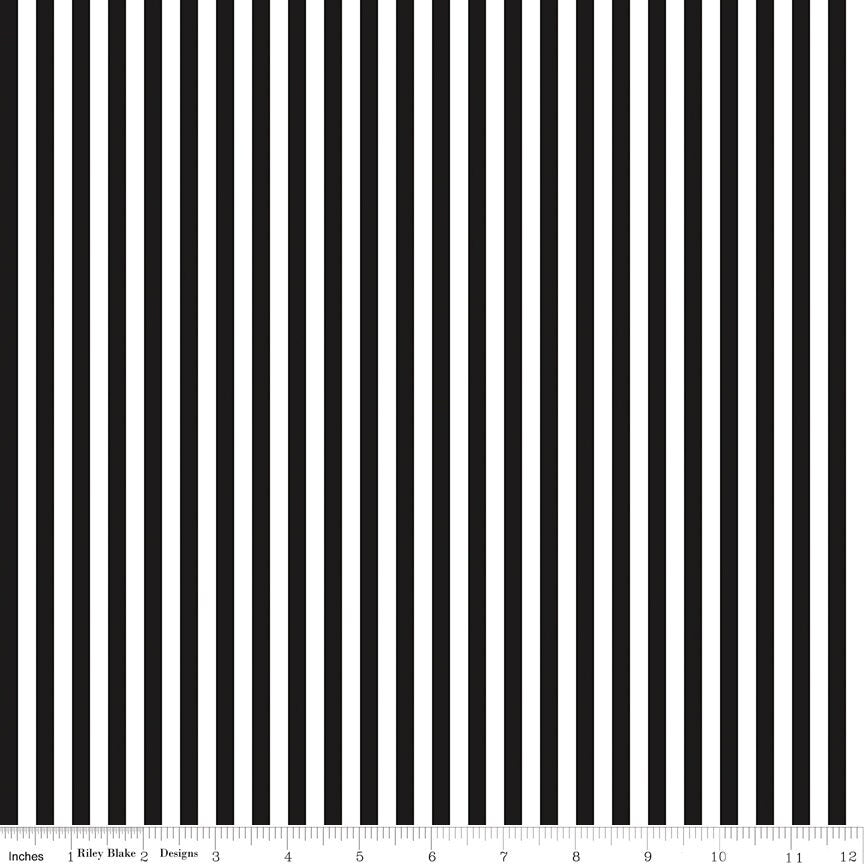 Black and White 1/4” Stripe - C555 by Riley Blake Designs - 1/2 yard increments, continuously cut
