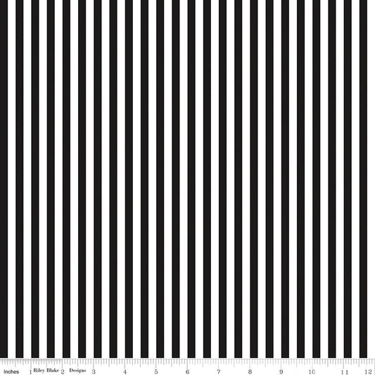 Black and White 1/4” Stripe - C555 by Riley Blake Designs - 1/2 yard increments, continuously cut