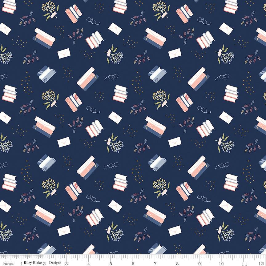 Between the Pages Bookish Life C15371-Navy by Fran Gulick / Cotton & Joy / Riley Blake Designs - Sold in 1/2 yard increments, continuous cut