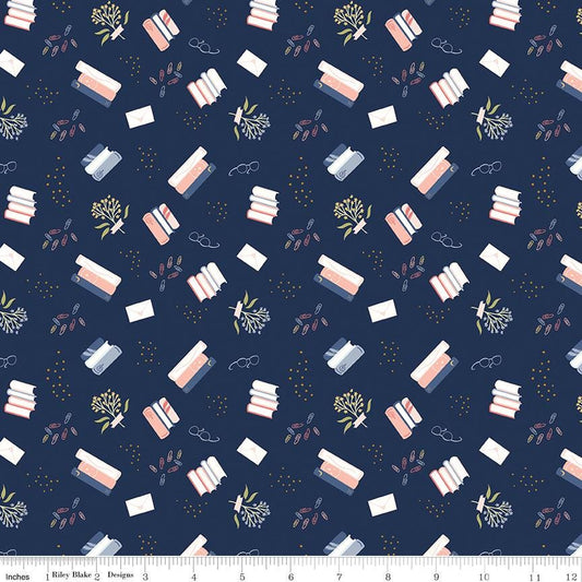 Between the Pages Bookish Life C15371-Navy by Fran Gulick / Cotton & Joy / Riley Blake Designs - Sold in 1/2 yard increments, continuous cut