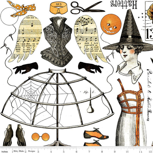 Queen of We'en Collage White - J. Wecker Frisch for Riley Blake - 1/2 Yard Increments Continuous Cut