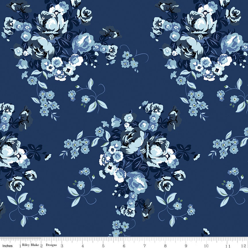 Tulip Cottage Main Navy C14260  by Melissa Mortenson for Riley Blake Designs - Cut in 1/2 Yard Increments, Continuous Cut