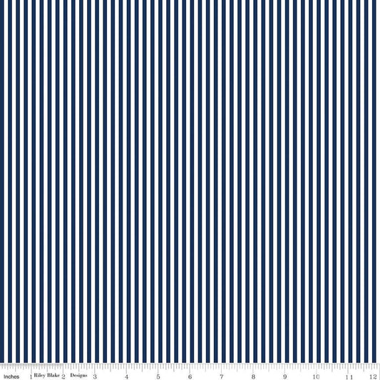 Navy 1/8" Stripe - Basics by Riley Blake Designs - Sold in 1/2 Yard increments, continuous cut.