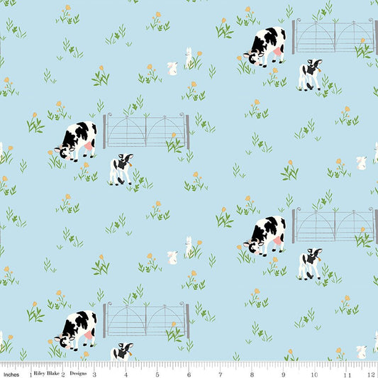 Tulip Cottage Cows & Bunnies Sky C14262  by Melissa Mortenson for Riley Blake Designs - Sold in 1/2 Yard increments, continuous cut