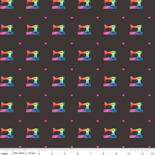 Make Geo Sewing Machine C13422 by Kristy Lea for Riley Blake Designs - Select Black or White - Sold in 1/2 Yard Increments, Continuously Cut