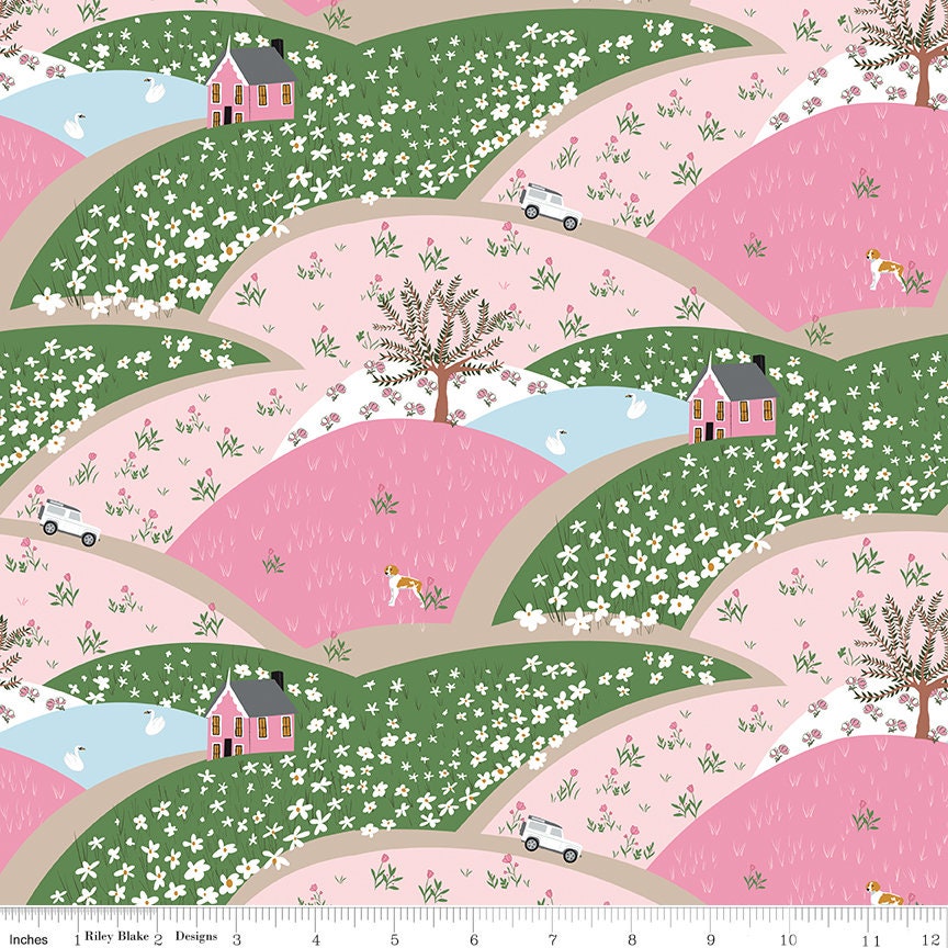 Tulip Cottage Flower Fields Pink C14261 Melissa Mortenson for Riley Blake Designs - Sold in 1/2 Yard Increments, Continuous Cut