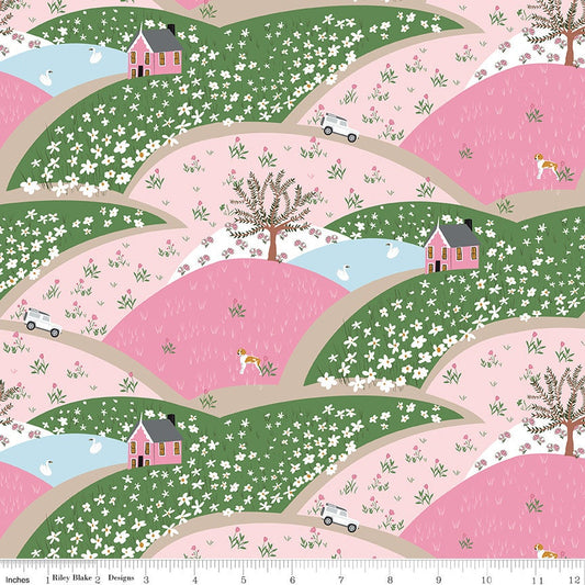 Tulip Cottage Flower Fields Pink C14261 Melissa Mortenson for Riley Blake Designs - Sold in 1/2 Yard Increments, Continuous Cut