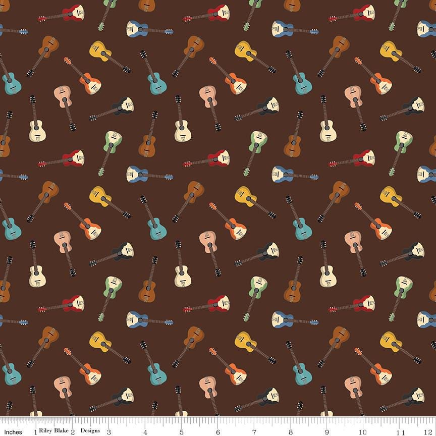 Cowboys Guitars Brown - C15496-BROWN by Echo Park Paper for Riley Blake Designs - 1/2 yard increments, continuous cut