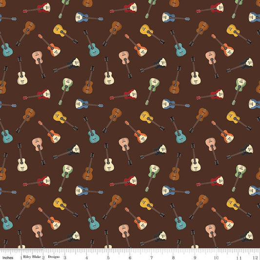 Cowboys Guitars Brown - C15496-BROWN by Echo Park Paper for Riley Blake Designs - 1/2 yard increments, continuous cut