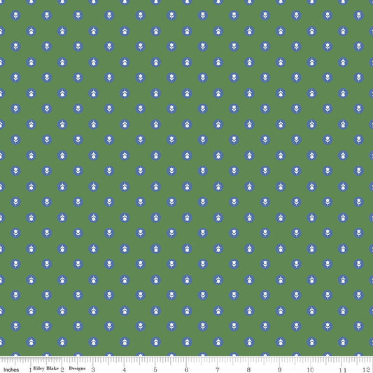 Tulip Cottage Flower Dots Green - C14264 by Melissa Mortenson by Riley Blake Designs - Sold in 1/2 Yard Increments, Continuous Cut