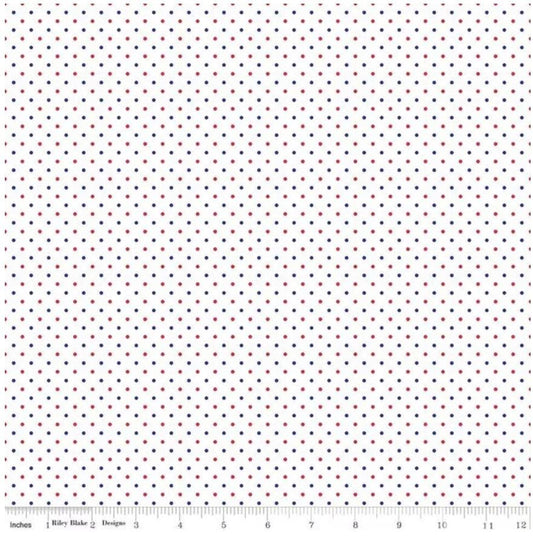 Swiss Dot on White Patriotic- Riley Blake Designs - C660 - Sold in 1/2 yard increments, continuously cut
