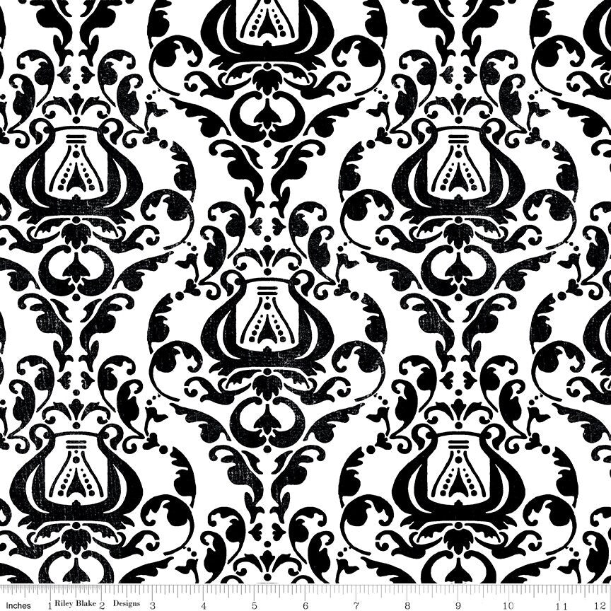 Queen of We'En Distressed Damask White - J. Wecker Frisch for Riley Blake Designs - 1/2 Yard Increments, Continuously Cut