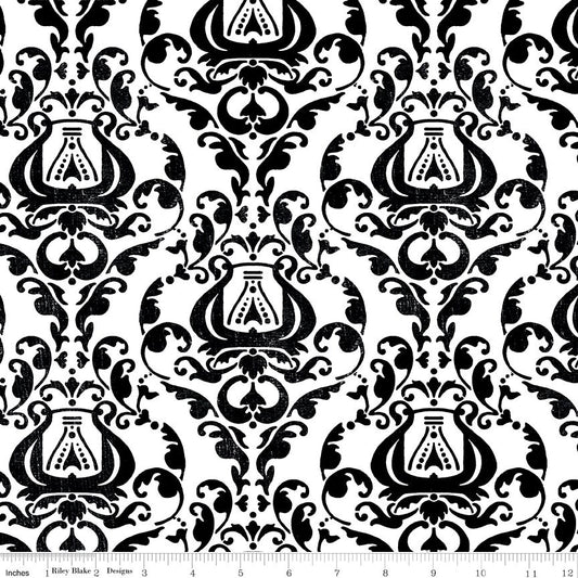 Queen of We'En Distressed Damask White - J. Wecker Frisch for Riley Blake Designs - 1/2 Yard Increments, Continuously Cut
