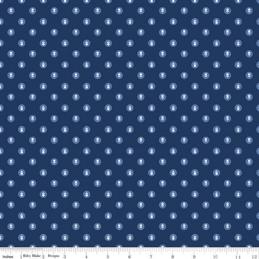 Tulip Cottage Flower Dots C14264-Navy by Melissa Mortenson for Riley Blake Designs - sold in 1/2 yard increments, continuous cut