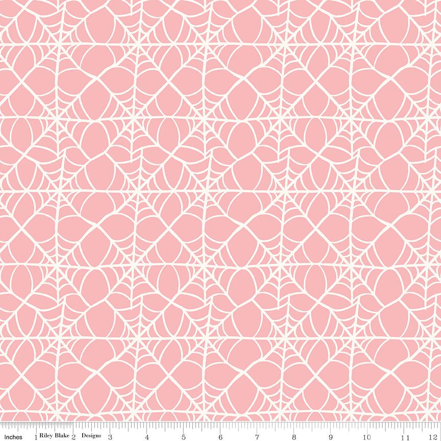 Hey Pumpkin Webs Pink 100% Cotton Quilting Fabric by My Mind's Eye for Riley Blake - C16033  Sold in 1/2 yard increments, continuously cut.