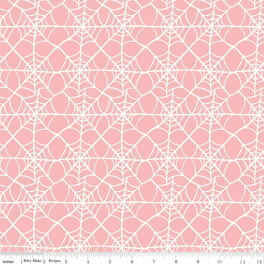 Hey Pumpkin Webs Pink 100% Cotton Quilting Fabric by My Mind's Eye for Riley Blake - C16033  Sold in 1/2 yard increments, continuously cut.