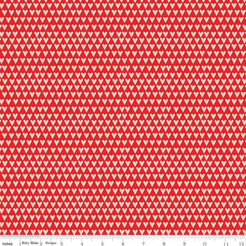 You & Me Pink Hearts on Red - C15403 by Sandy Gervais for Riley Blake Designs - 1/2 yard increments continuously cut