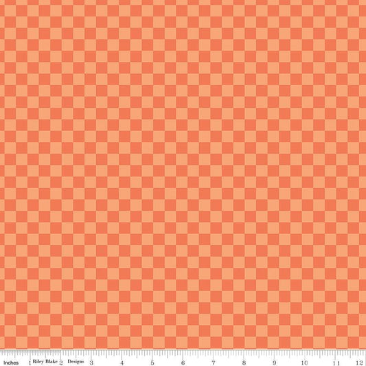 Hey Pumpkin Checks Orange 100% Cotton Quilting Fabric by My Mind's Eye for Riley Blake - C16036 - 1/2 yard increments, continuously cut.