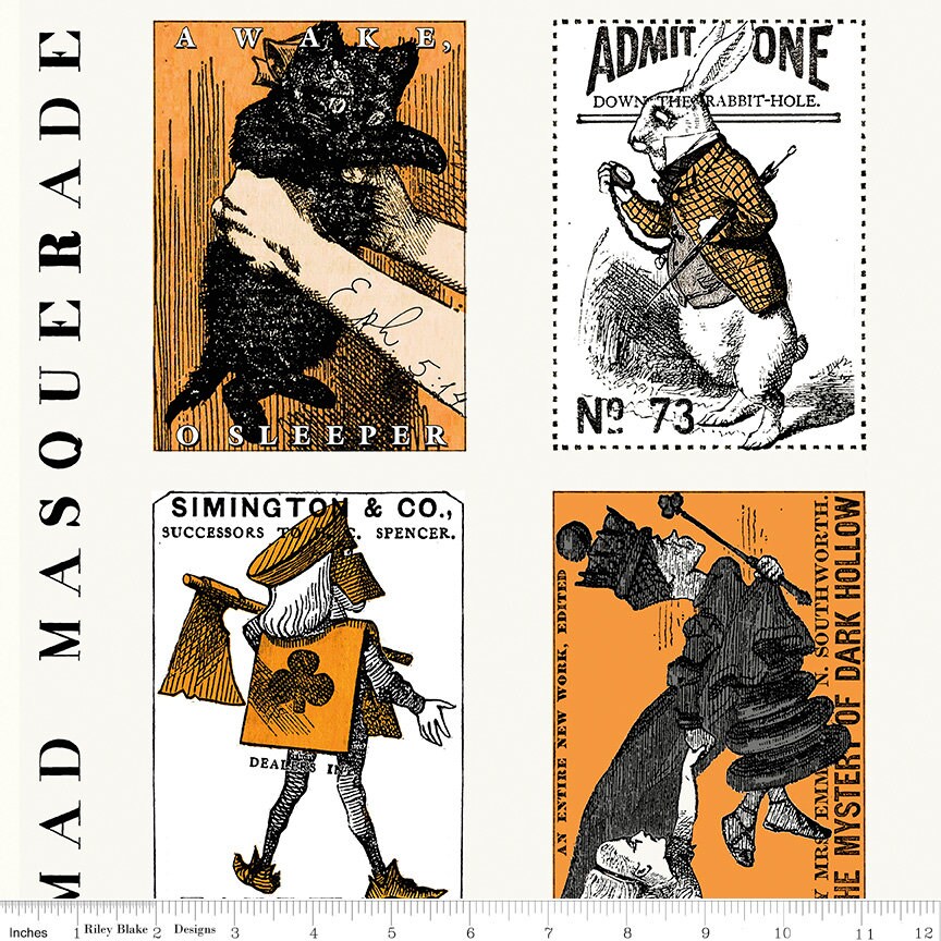 Mad Masquerade Trading Cards Panel - CD11951-TRADING - by J.Wecker Frisch for Riley Blake Designs  12" Repeat - Sold in 1/2 Yard Increments