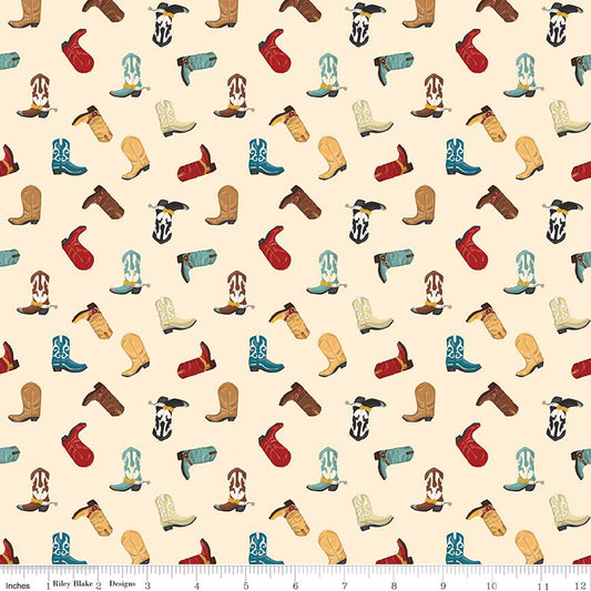 Cowboys Boots Cream - C15492-CREAM by Echo Park Paper for Riley Blake Designs - 1/2 yard increments, continuous cut