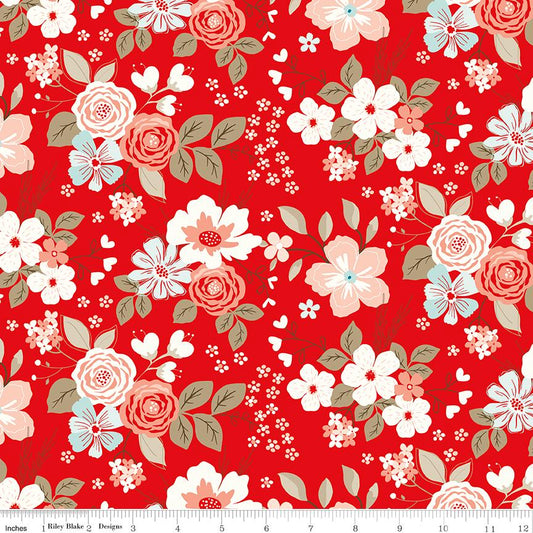 You & Me Red Main - C15400 by Sandy Gervais for Riley Blake Designs - 1/2 yard increments, continuously cut