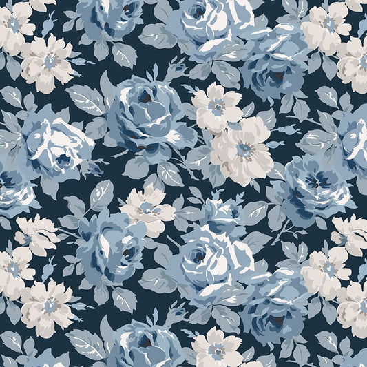Serenity Blues Main Midnight  C14780 by Gerri Robinson for Riley Blake Designs - Sold by the 1/2 yard increments, continuously cut