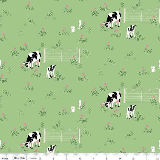 Tulip Cottage Cows & Bunnies Grass C14262 by Melissa Mortenson for Riley Blake Designs - Sold in 1/2 Yard Increments, Continuous Cut