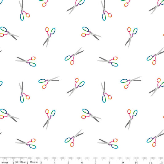 Make Snip Snip C13423 By Kristy Lea for Riley Blake Designs - Select Black or White  - 1/2 Yard Continuous Cut