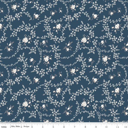 Serenity Blues Vines Navy - C14783 by Gerri Robinson for Riley Blake Designs.  Sold in 1/2 yard increments continuously cut