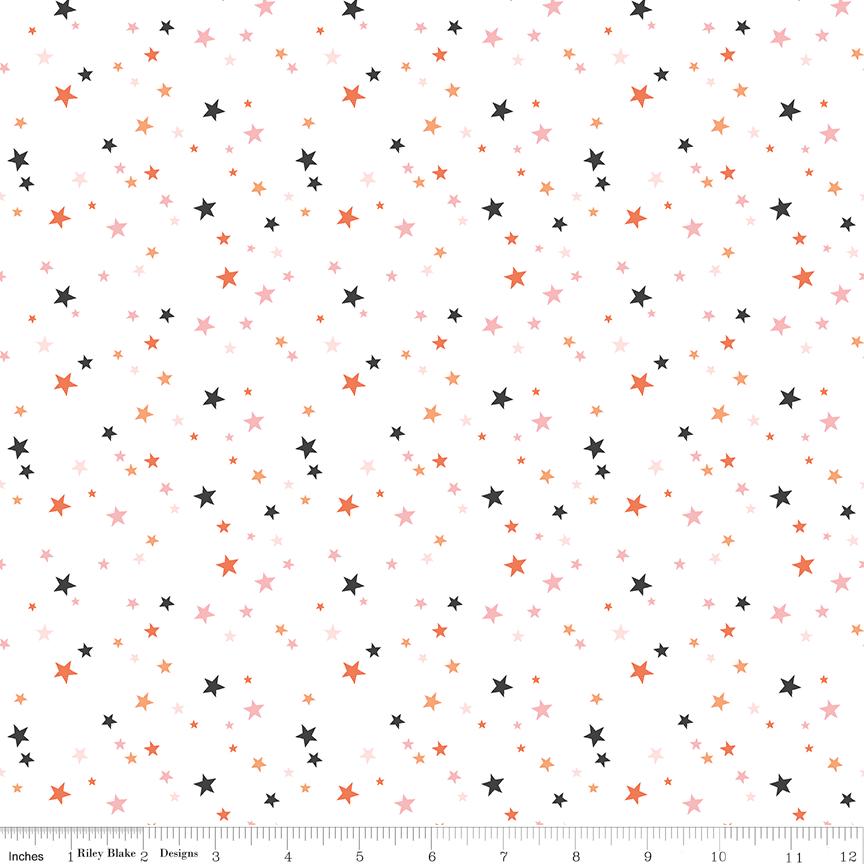 Hey Pumpkin Stars White 100% Cotton Quilting Fabric by My Mind's Eye for Riley Blake C16037 - sold in 1/2 yard increments, continuously cut