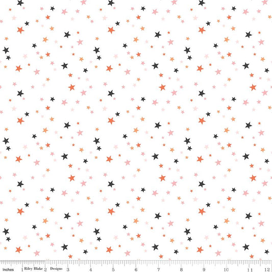 Hey Pumpkin Stars White 100% Cotton Quilting Fabric by My Mind's Eye for Riley Blake C16037 - sold in 1/2 yard increments, continuously cut