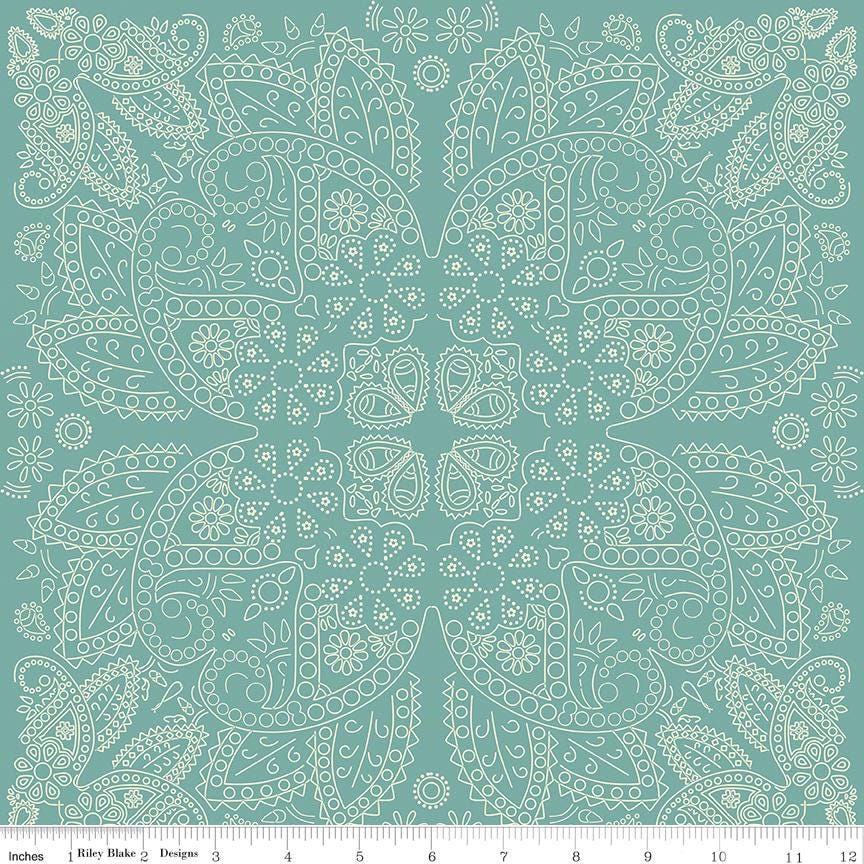 Cowboys  Bandana Teal - C15493-TEAL by Echo Park Paper for Riley Blake Designs- 1/2 Yard Increments, continuous Cut