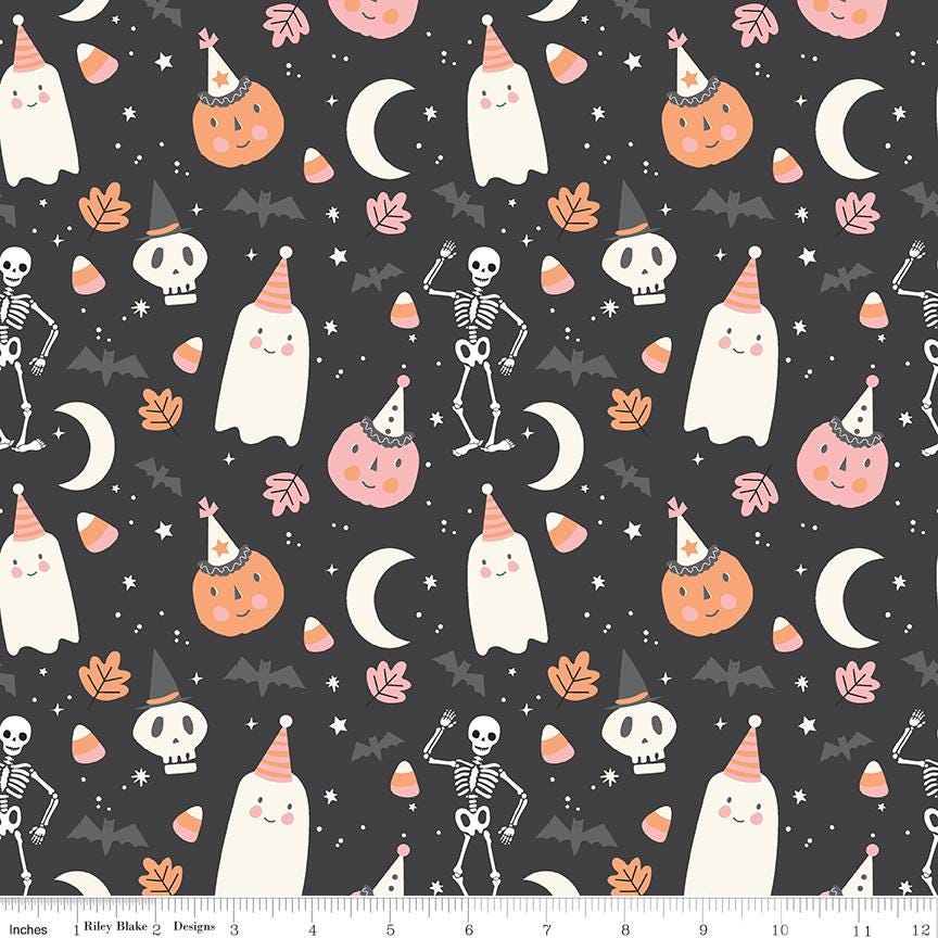 Hey Pumpkin Main Charcoal Quilting Fabric by My Mind's Eye for Riley Blake Designs - Sold in 1/2 yard increments, continuously cut.  C16030