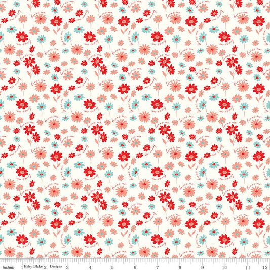 You & Me Loves Me - Cream C15401 by Sandy Gervais for Riley Blake Designs - 1/2 yard increments, continuously cut
