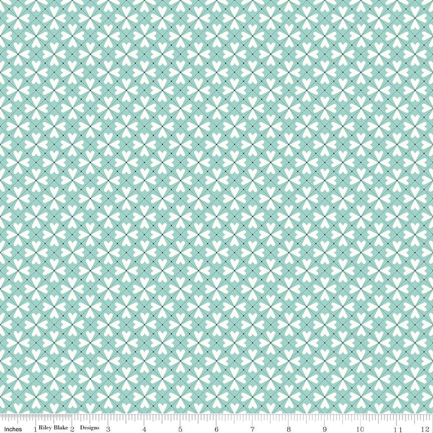 You & Me Hearts Grid - Aqua C15405 by Sandy Gervais for Riley Blake Designs - 1/2 yard increments, continuously cut
