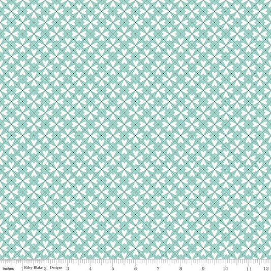 You & Me Hearts Grid - Aqua C15405 by Sandy Gervais for Riley Blake Designs - 1/2 yard increments, continuously cut