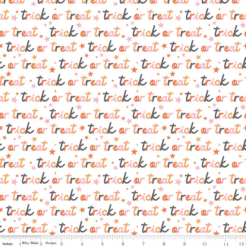 Hey Pumpkin Trick or Treat 100% Cotton Quilting Fabric - My Mind's Eye for Riley Blake - sold in 1/2 yard increments, continuous cut C16034