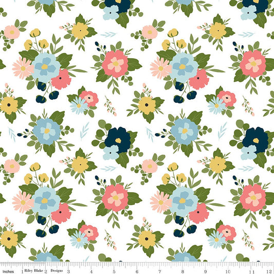 Day in the Life - Main Floral - Echo Park Paper for Riley Blake Designs - Choose White or Oxford - 1/2 Yard Increments, continuously cut.