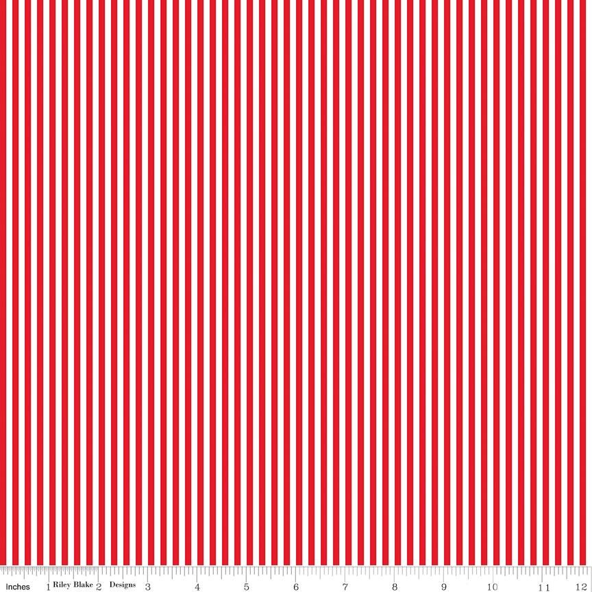 Red Stripe 1/8" Fabric Basics by Riley Blake Designs - Sold in 1/2 Yard increments, continuous cut